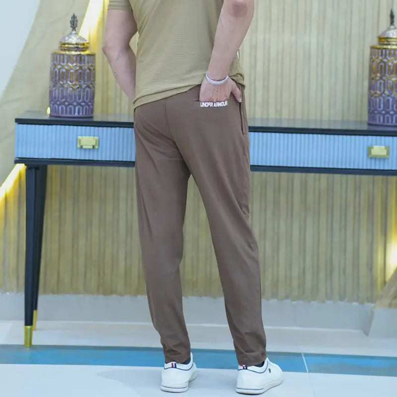 Men's Premium Slim-Fit Performance Trouser | Mocha Brown | Tapered Jogger | Dry-Fit Fabric
