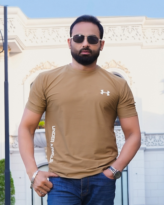 Men's Athletic Performance T-Shirt – Camel Tan | Textured Mesh Training Tee