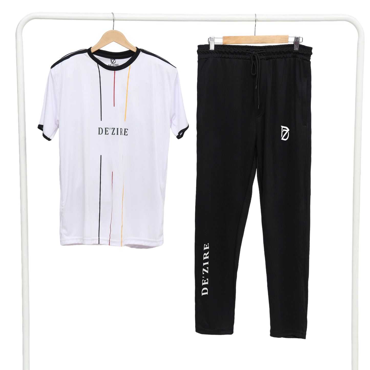 Men's Sporty Contrast Trim Tracksuit Set — White T-Shirt & Black Joggers