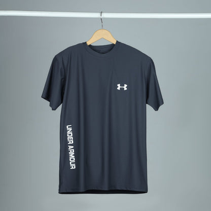 Men's Athletic Performance T-Shirt – Navy Blue | Textured Mesh Slim Fit Training Tee