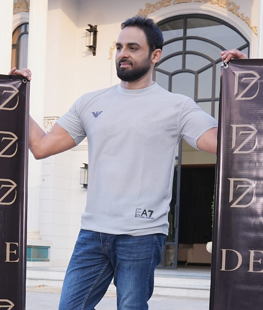 Men's Premium Textured Performance T-Shirt | Light Grey | Crew Neck | Dry-Fit Fabric
