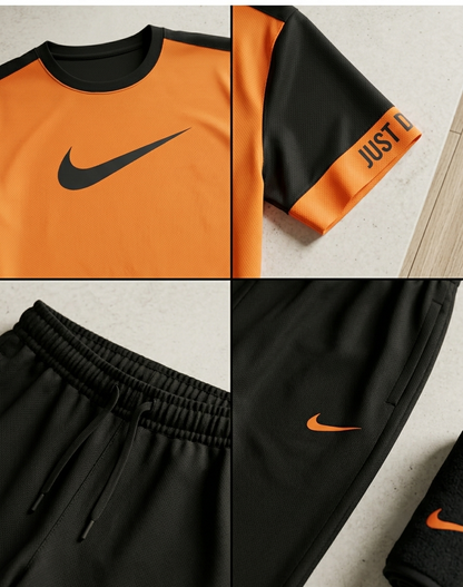 Men's Sporty Contrast Track Suit Black and Orange Colour Combination