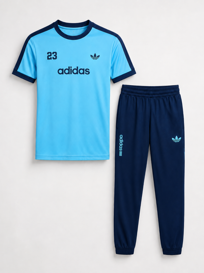 classy look track suit navy blue and steel sky shirt mans active wear performance