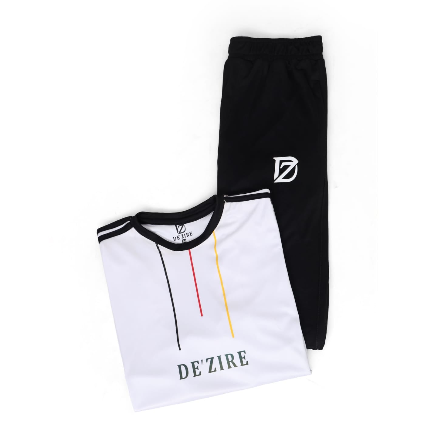 Men's Sporty Contrast Trim Tracksuit Set — White T-Shirt & Black Joggers