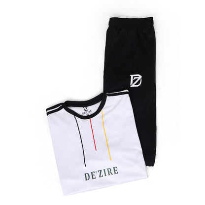 Men's Sporty Contrast Trim Tracksuit Set — White T-Shirt & Black Joggers