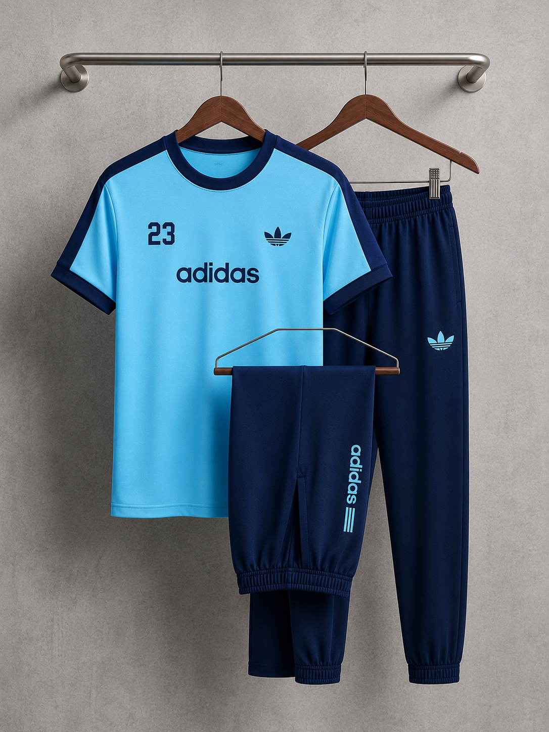 classy look track suit navy blue and steel sky shirt mans active wear performance