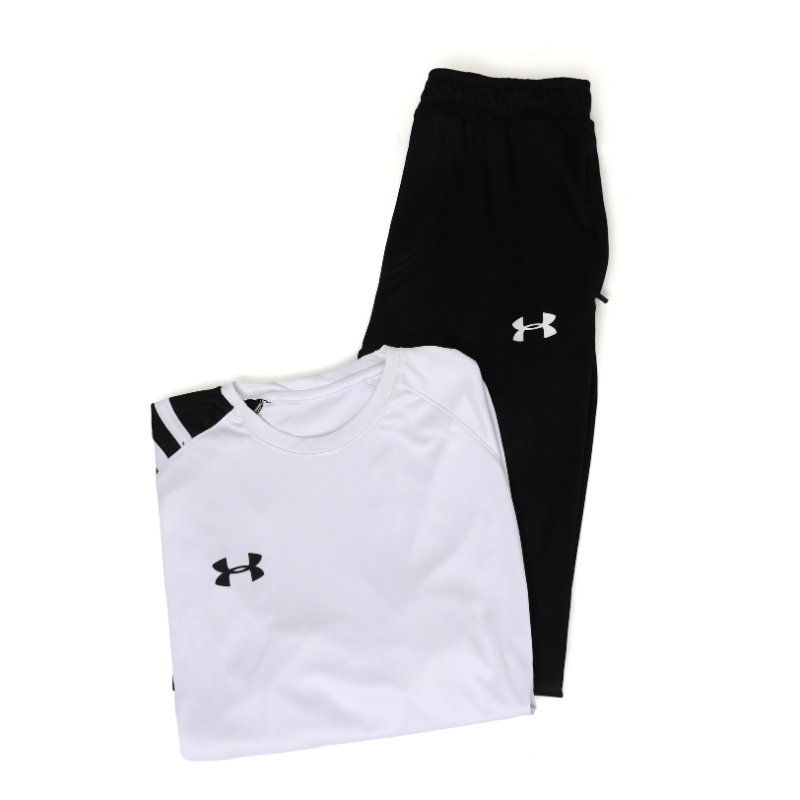 Men's Two-Tone Colour Block Tracksuit Set — White & Black Sports Tee + Slim Jogger Pants