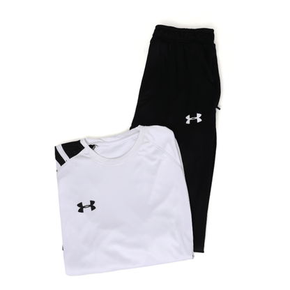 Men's Two-Tone Colour Block Tracksuit Set — White & Black Sports Tee + Slim Jogger Pants