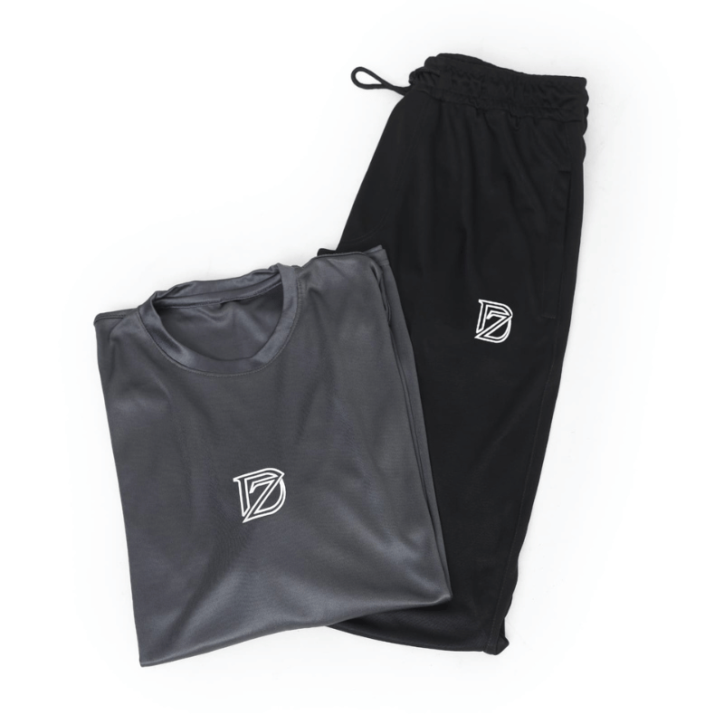 Men's Grey & Black Sporty Tracksuit Set — Graphic Logo Tee & Slim Jogger Pants