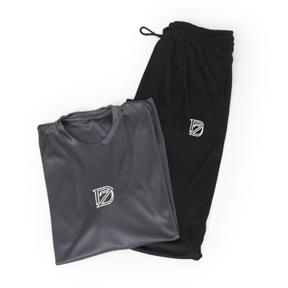 Men's Grey & Black Sporty Tracksuit Set — Graphic Logo Tee & Slim Jogger Pants