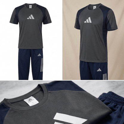 Men's Performance Training Set – Colorblock Tee & Navy Tapered Track Pants