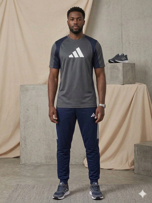 Men's Performance Training Set – Colorblock Tee & Navy Tapered Track Pants