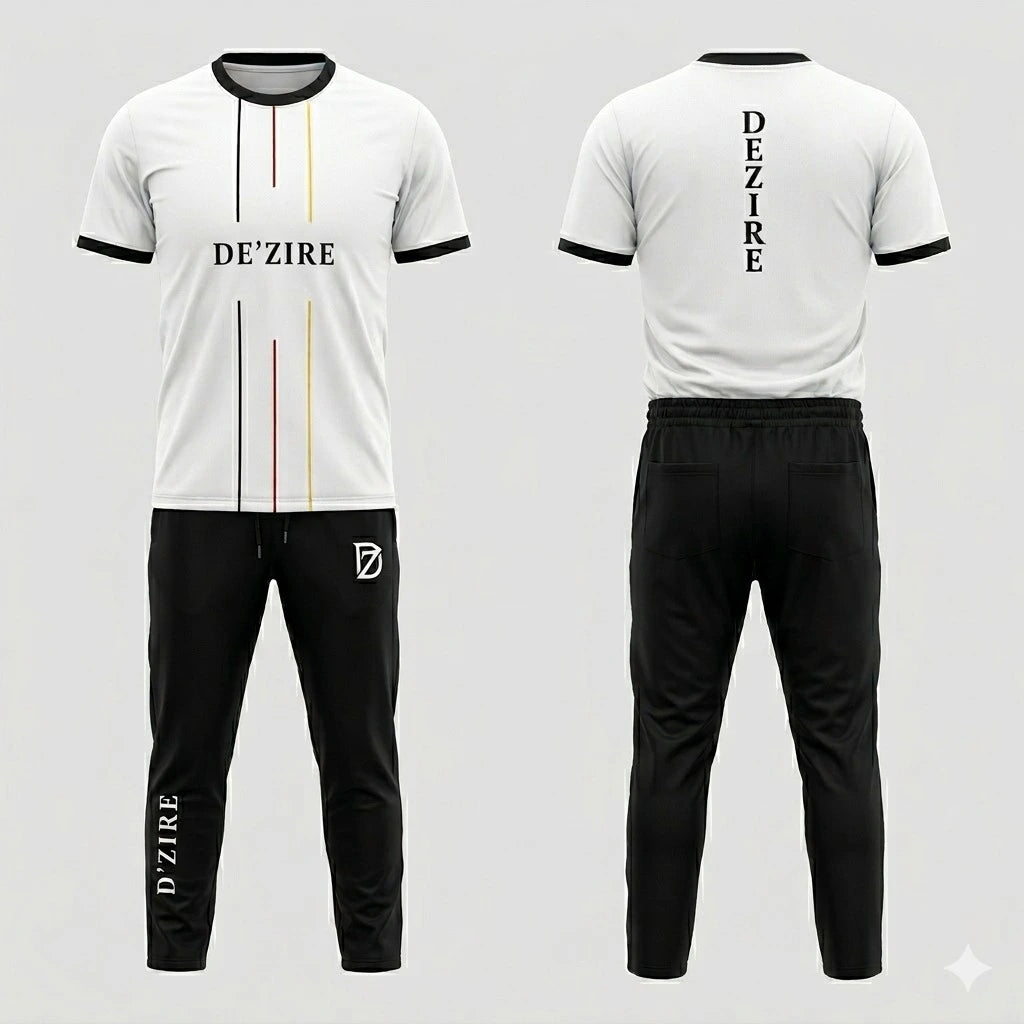 Men's Sporty Contrast Trim Tracksuit Set — White T-Shirt & Black Joggers