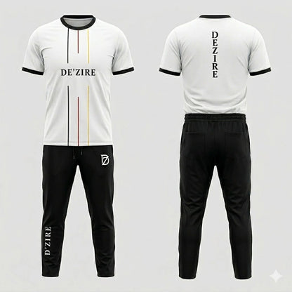 Men's Sporty Contrast Trim Tracksuit Set — White T-Shirt & Black Joggers
