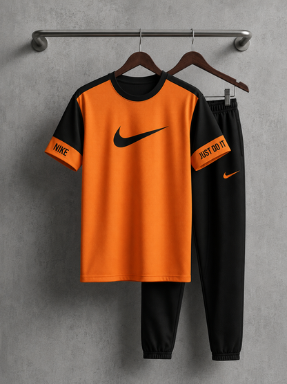 Men's Sporty Contrast Track Suit Black and Orange Colour Combination