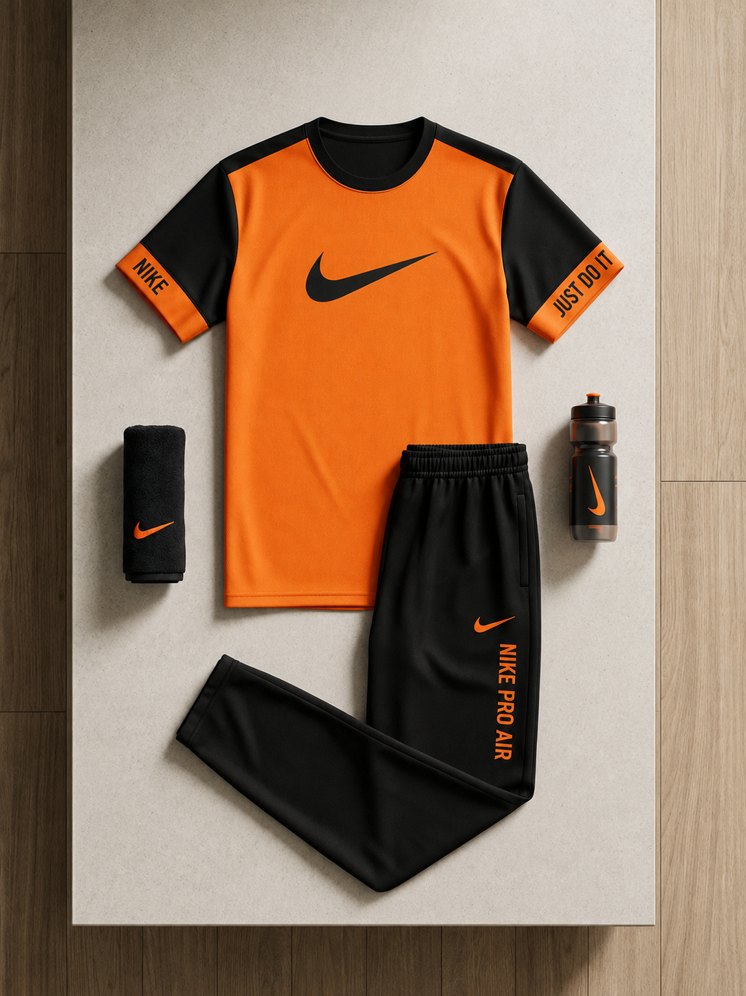 Men's Sporty Contrast Track Suit Black and Orange Colour Combination