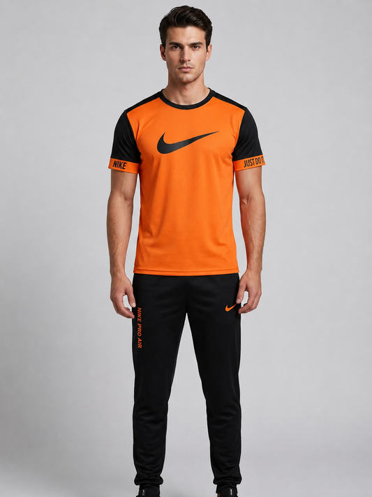 Men's Sporty Contrast Track Suit Black and Orange Colour Combination