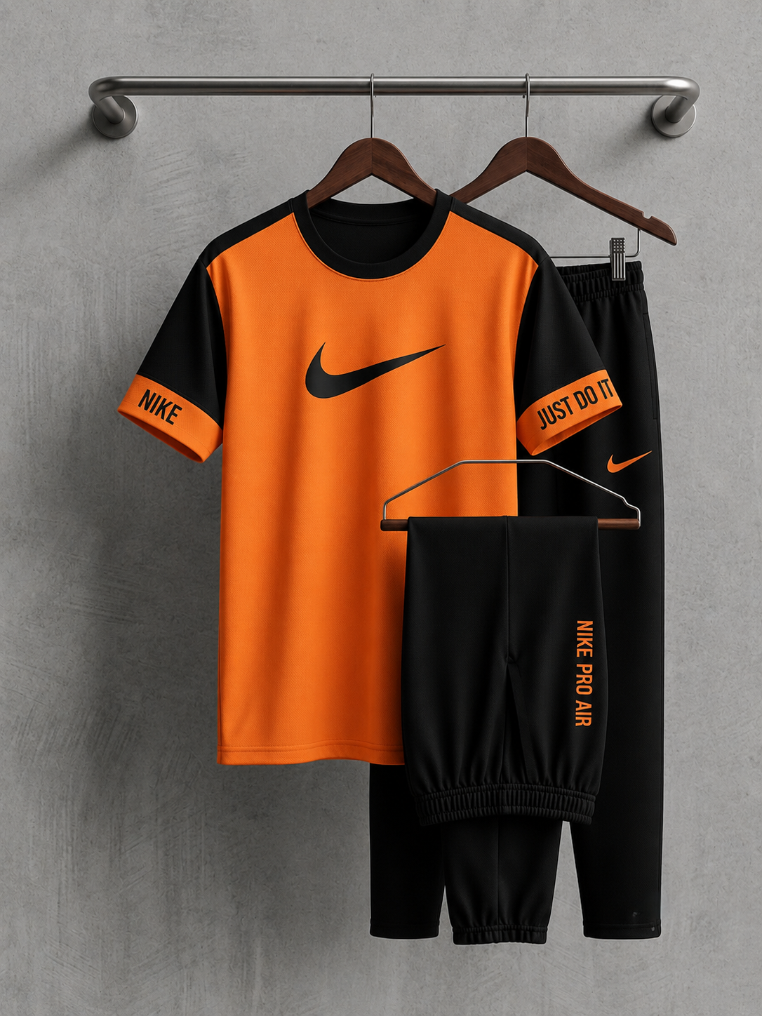 Men's Sporty Contrast Track Suit Black and Orange Colour Combination