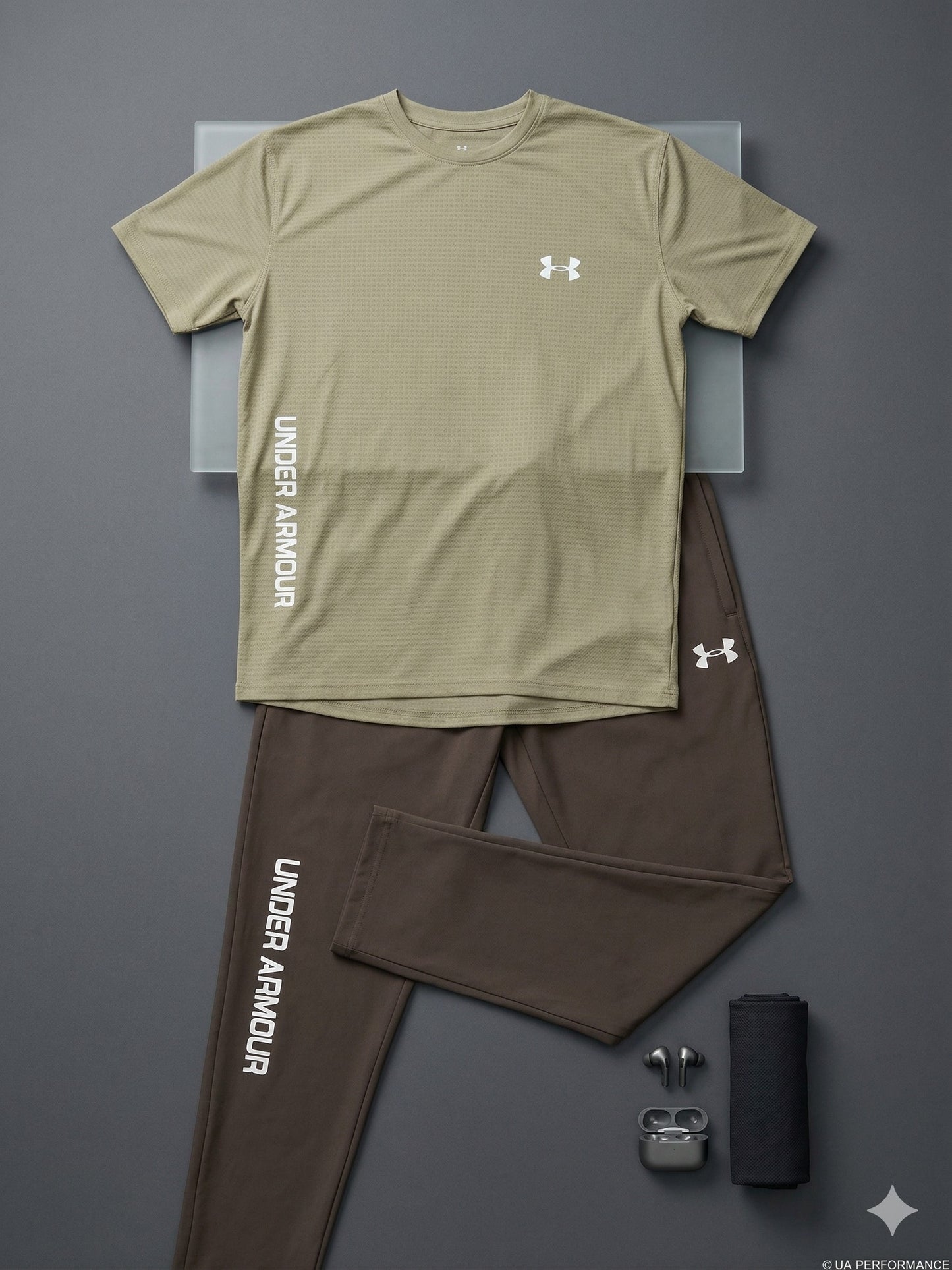 Men's Premium Performance Tracksuit Set | Olive T-Shirt + Espresso Trouser | Dry-Fit Co-ord | 2-Piece Kit