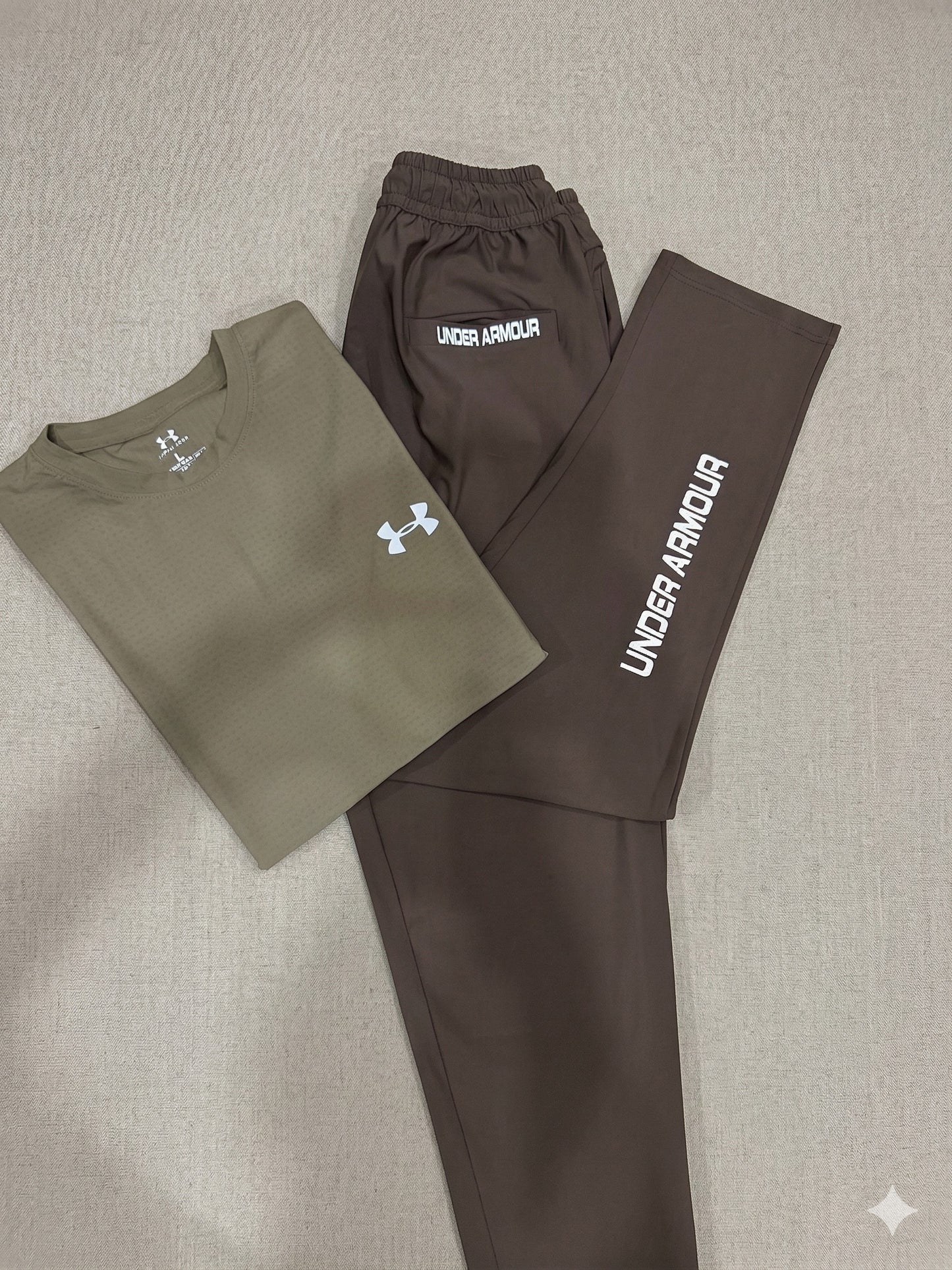 Men's Premium Performance Tracksuit Set | Olive T-Shirt + Espresso Trouser | Dry-Fit Co-ord | 2-Piece Kit